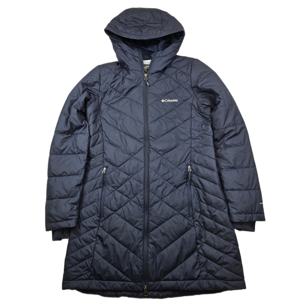 Columbia Heavenly Long Hooded Jacket Womens Medium Navy Blue Omni-Heat